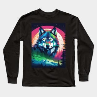 Timber Wolf in Watercolor and Charcoal Color Long Sleeve T-Shirt